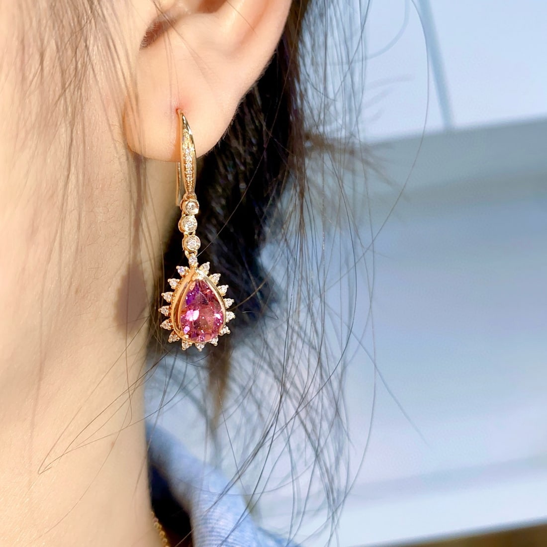 14k Gold 4.05 Ctw Natural Tourmaline & Diamond Earrings - 2