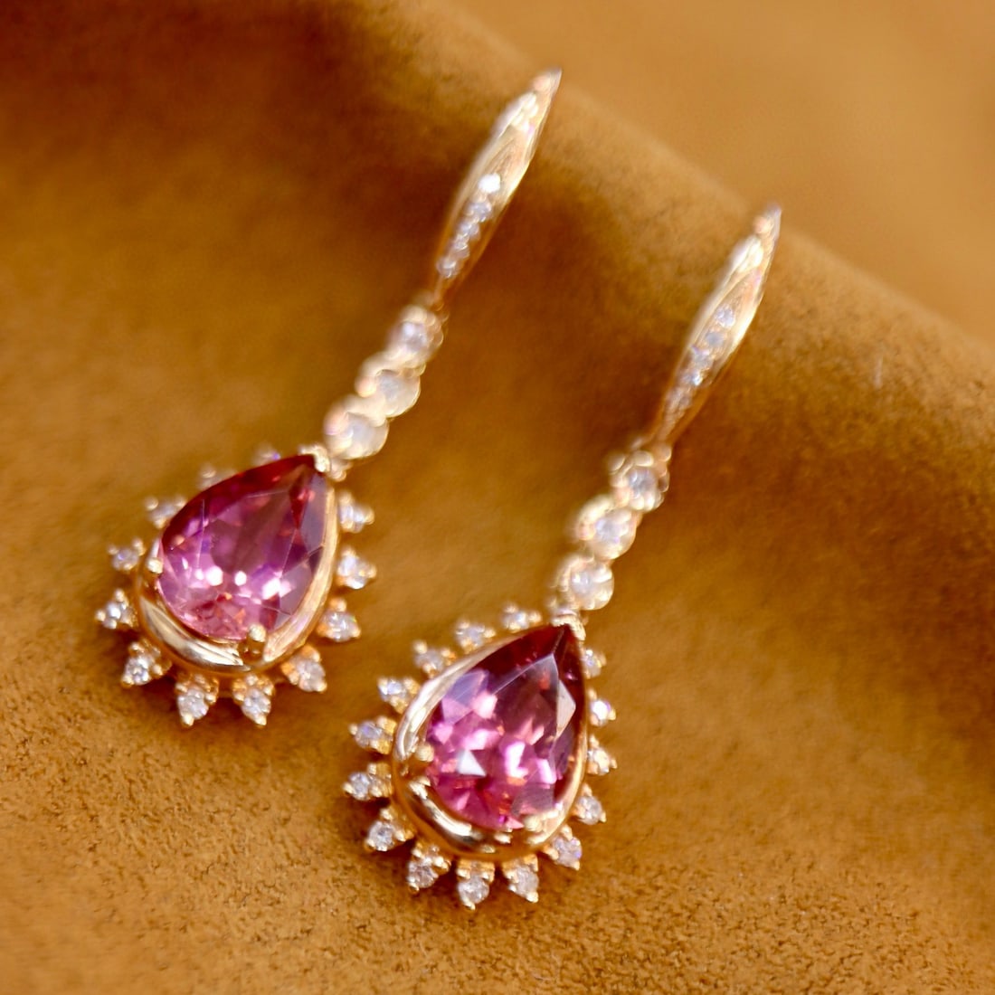 14k Gold 4.05 Ctw Natural Tourmaline & Diamond Earrings - 3