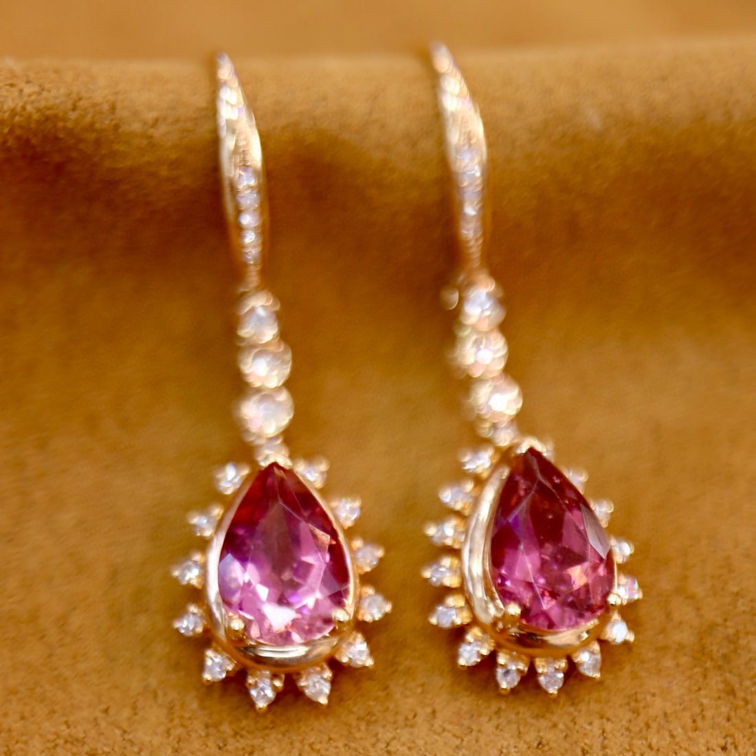 14k Gold 4.05 Ctw Natural Tourmaline & Diamond Earrings - 4