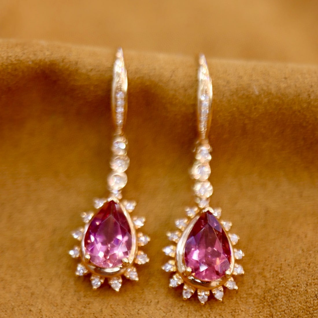 14k Gold 4.05 Ctw Natural Tourmaline & Diamond Earrings - 5