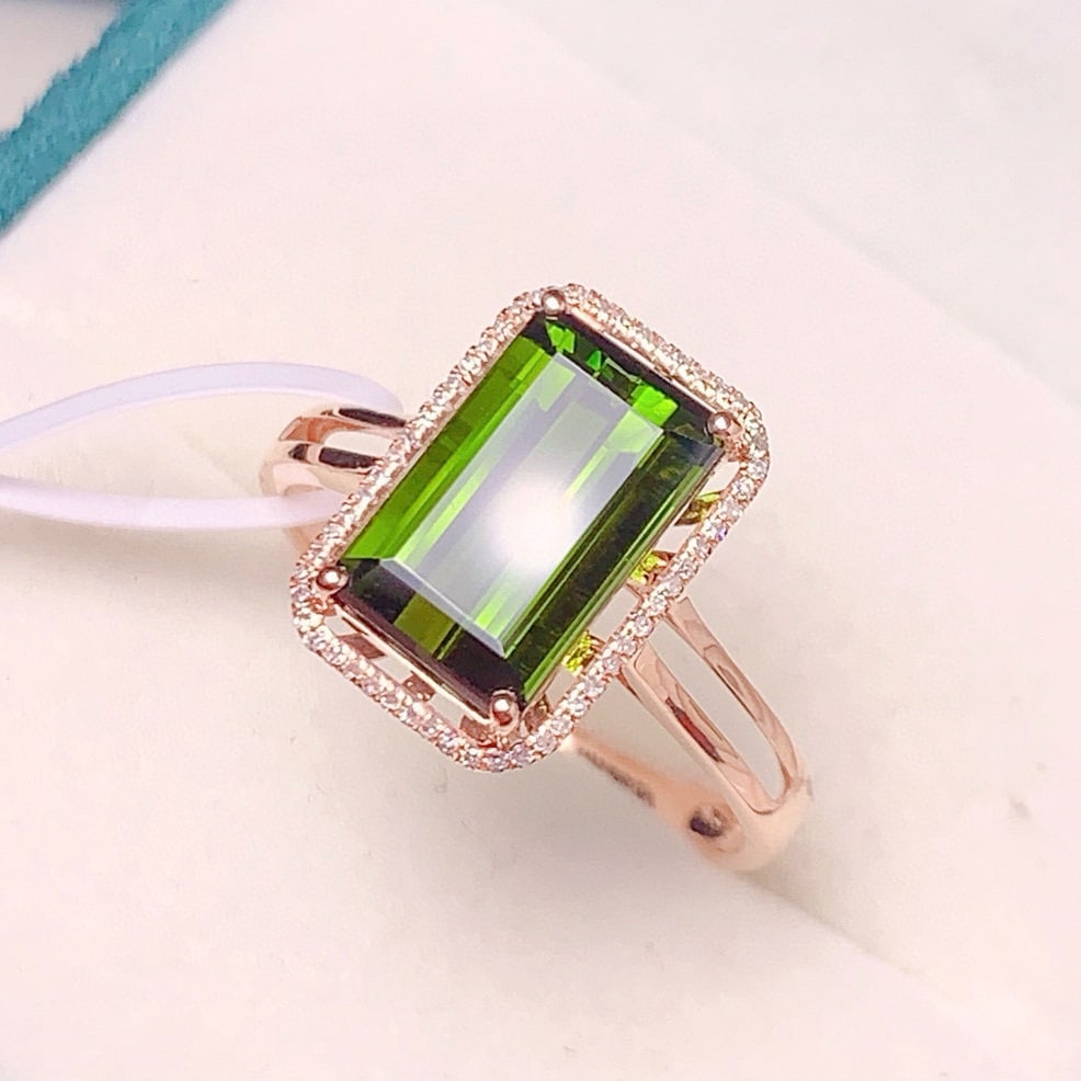 14k Gold 4.38 Ct Natural Tourmaline & Diamond Ring - 2