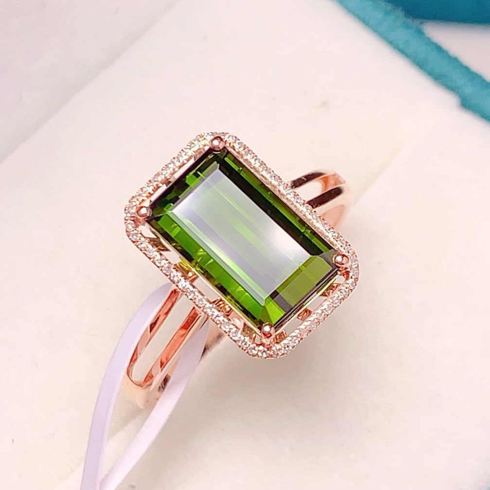 14k Gold 4.38 Ct Natural Tourmaline & Diamond Ring - 3