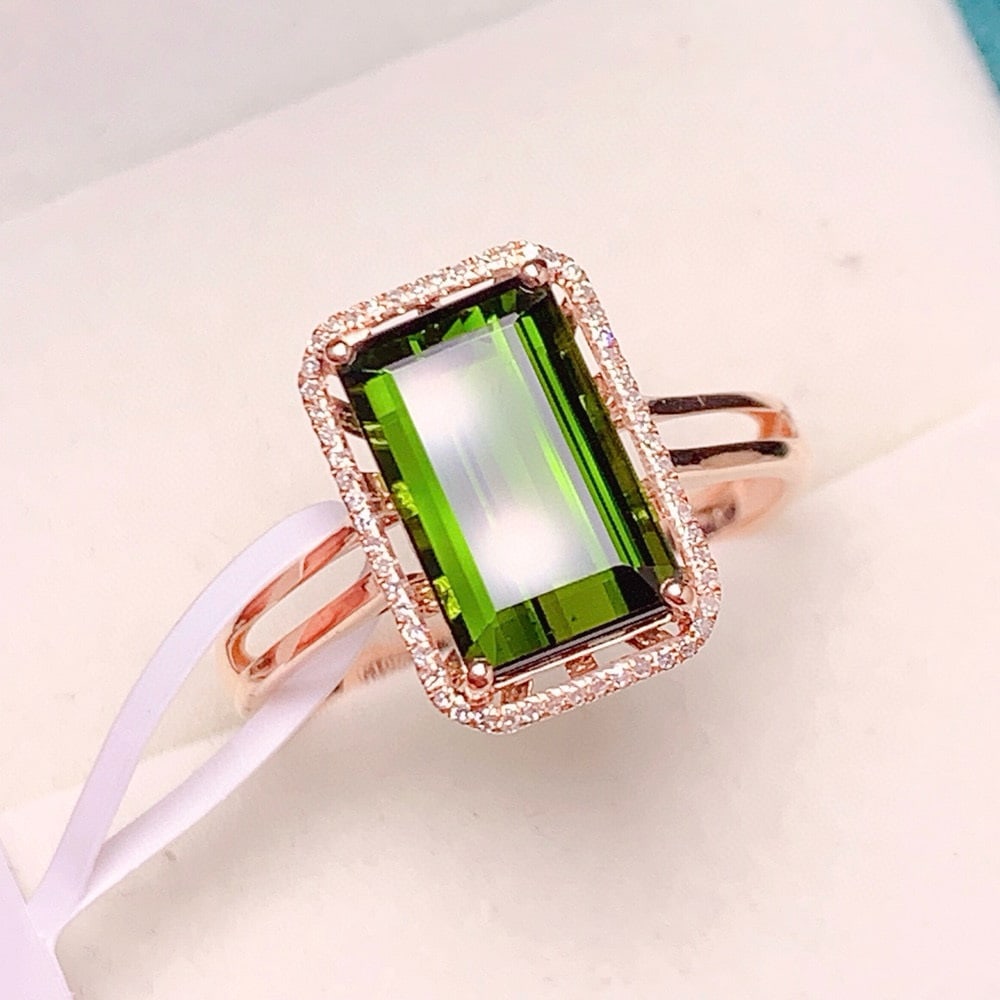 14k Gold 4.38 Ct Natural Tourmaline & Diamond Ring - 4