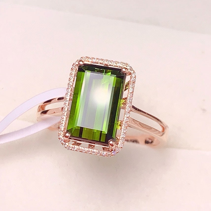 14k Gold 4.38 Ct Natural Tourmaline & Diamond Ring - 5