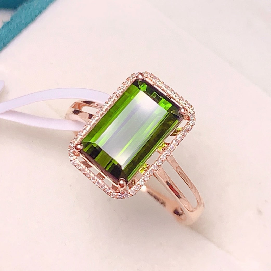 14k Gold 4.38 Ct Natural Tourmaline & Diamond Ring - 6
