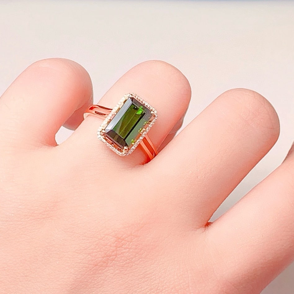 14k Gold 4.38 Ct Natural Tourmaline & Diamond Ring - 7