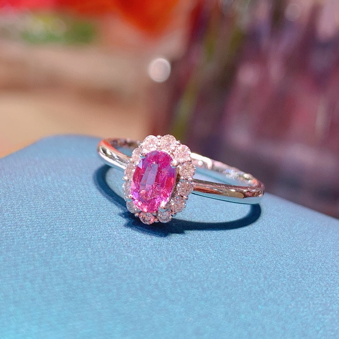 14k Gold 1.14 Ctw Natural Padparadscha Sapphire & Diamond Ring - 4