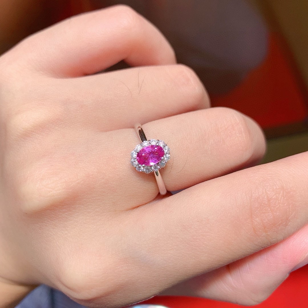 14k Gold 1.14 Ctw Natural Padparadscha Sapphire & Diamond Ring - 5