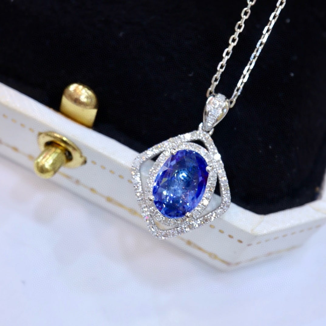 14k Gold 2.11 Ctw Natural Sapphire & Diamond Pendant( Without Chain ) - 2