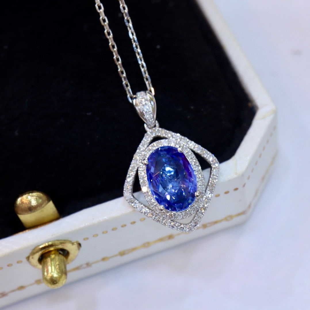 14k Gold 2.11 Ctw Natural Sapphire & Diamond Pendant( Without Chain ) - 3