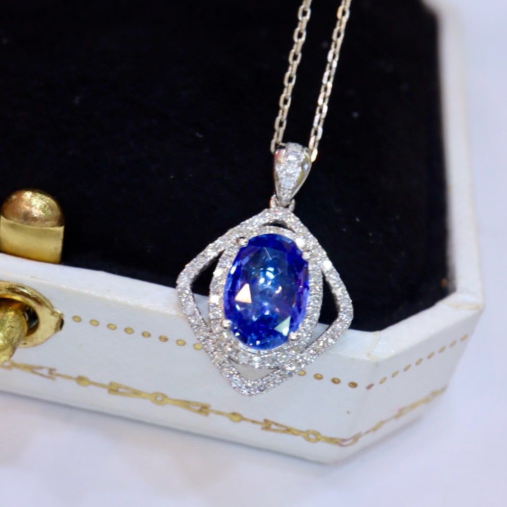14k Gold 2.11 Ctw Natural Sapphire & Diamond Pendant( Without Chain ) - 4