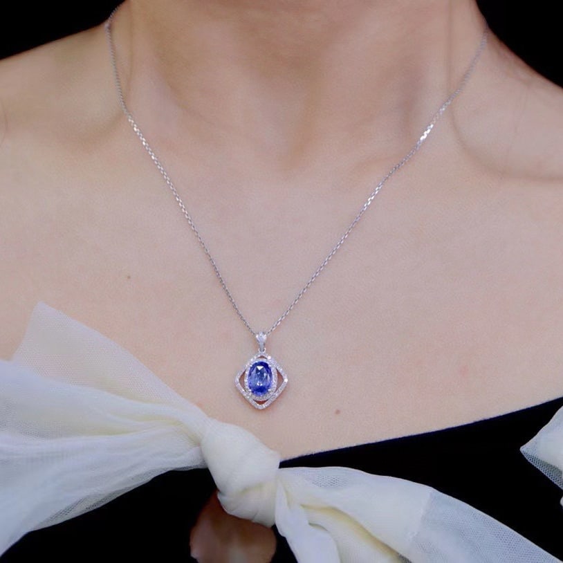 14k Gold 2.11 Ctw Natural Sapphire & Diamond Pendant( Without Chain ) - 5