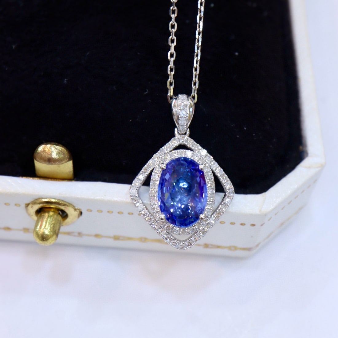 14k Gold 2.11 Ctw Natural Sapphire & Diamond Pendant( Without Chain ) - 6