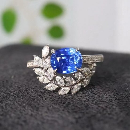 14k Gold 2.13 Ctw Natural Sapphire & Diamond Ring - 7