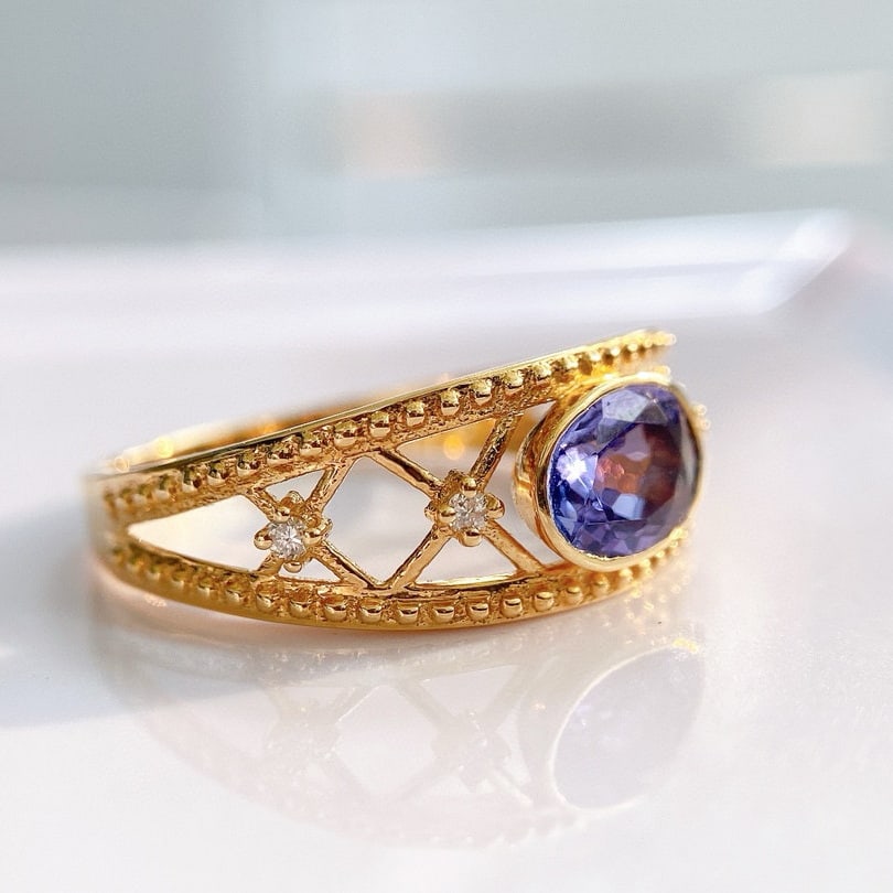 14k Gold 1.13 Ct Natural Tanzanite & Diamond Ring - 2