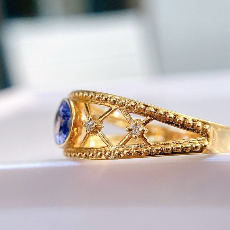 14k Gold 1.13 Ct Natural Tanzanite & Diamond Ring - 3
