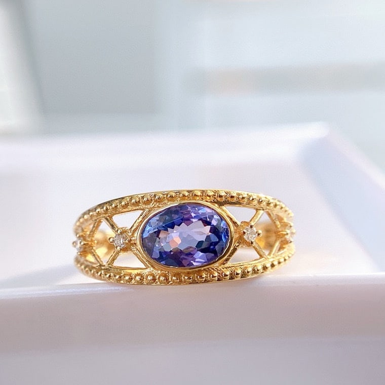 14k Gold 1.13 Ct Natural Tanzanite & Diamond Ring - 5