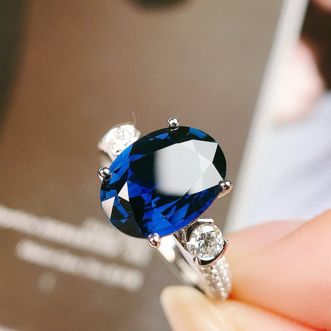 14k Gold 3.73 Ctw Natural Sapphire & Diamond Ring - 2