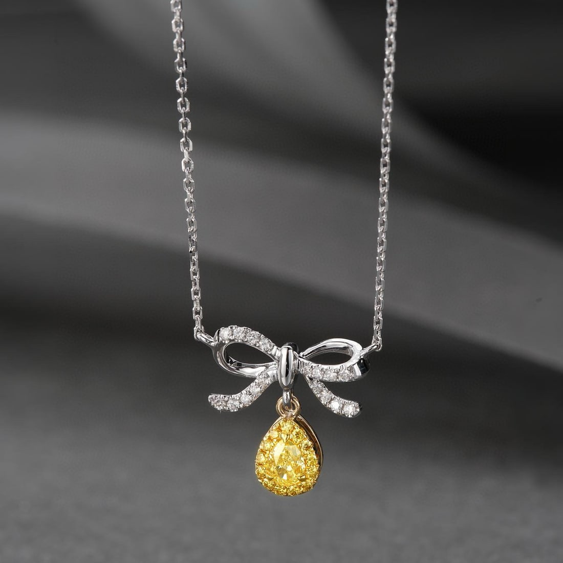 14k Gold 0.25 Ctw Natural Yellow Diamond & Diamond Necklace: Ref:230973133 // gold content:14k gold // main gemstone:yellow diamond // shape:pear // carat weight:0. 15ct // color:yellow // treatment:natural // // adjacent gemstone 2 : diamond // shape:round //