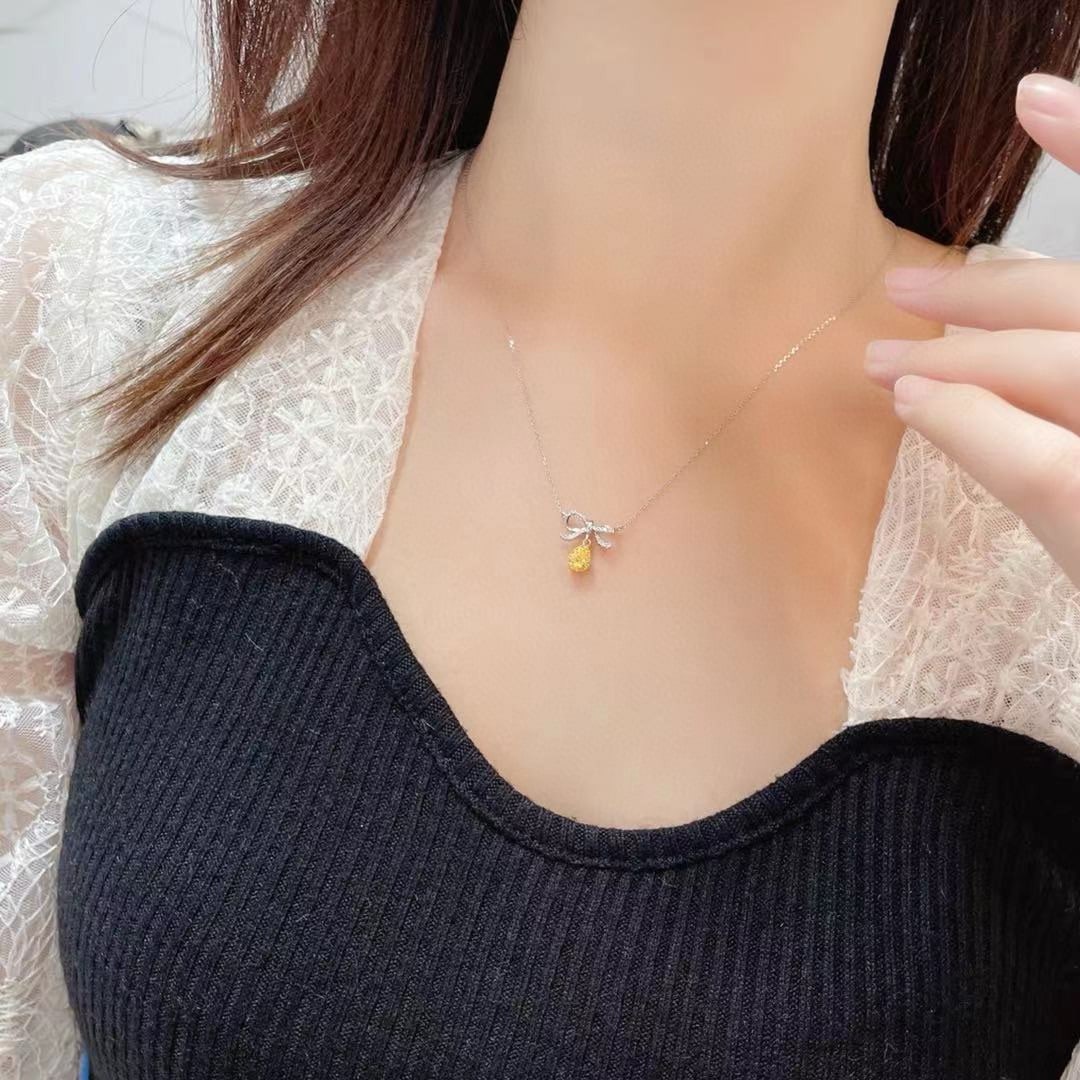 14k Gold 0.25 Ctw Natural Yellow Diamond & Diamond Necklace - 2