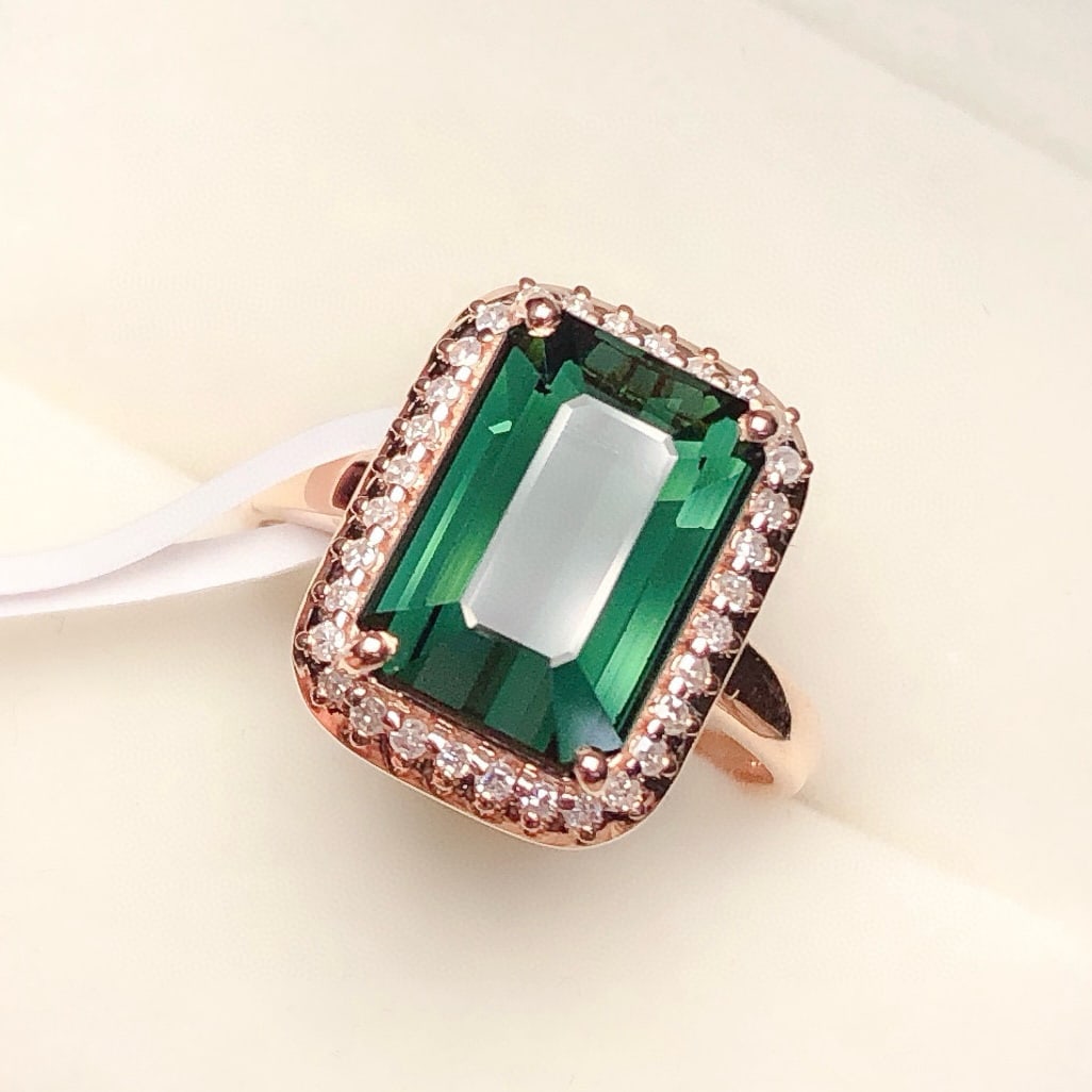14k Gold 5.21 Ct Natural Tourmaline & Diamond Ring - 2