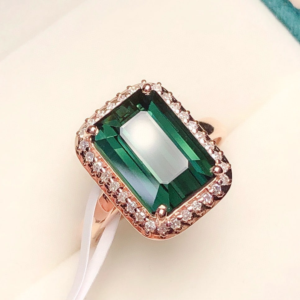 14k Gold 5.21 Ct Natural Tourmaline & Diamond Ring - 3