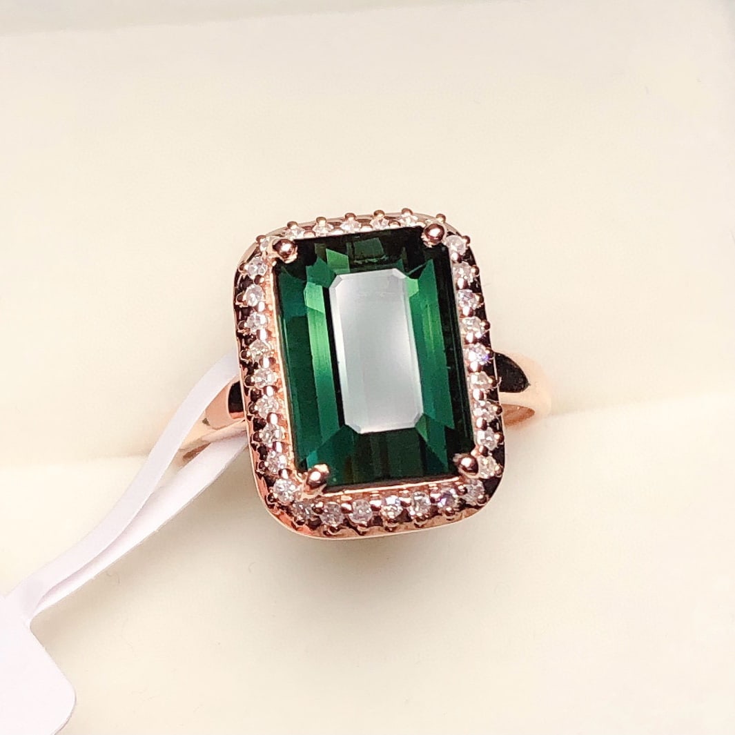 14k Gold 5.21 Ct Natural Tourmaline & Diamond Ring - 4