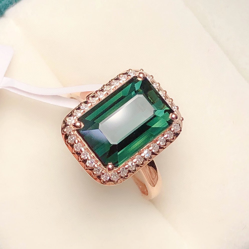14k Gold 5.21 Ct Natural Tourmaline & Diamond Ring - 5