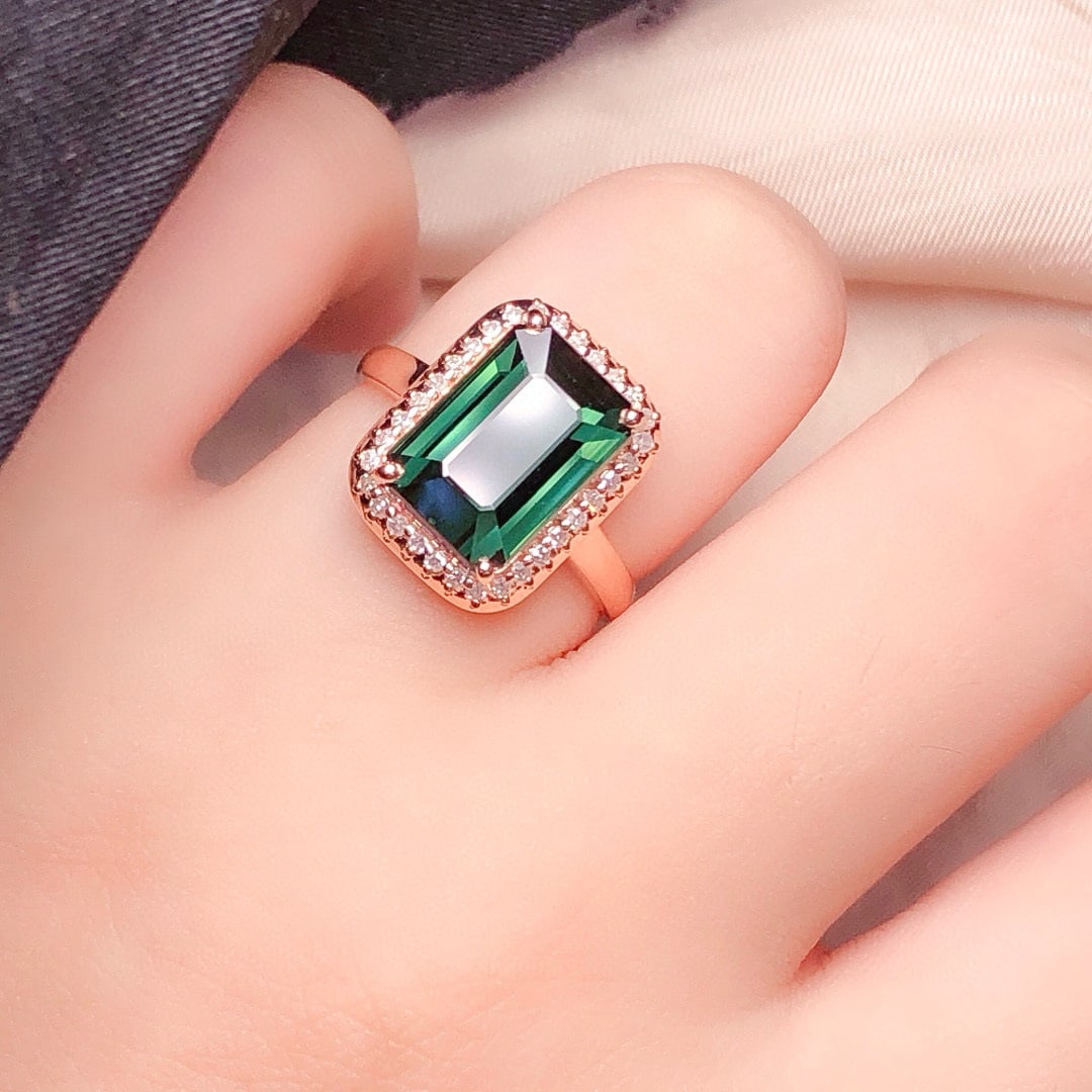 14k Gold 5.21 Ct Natural Tourmaline & Diamond Ring - 7