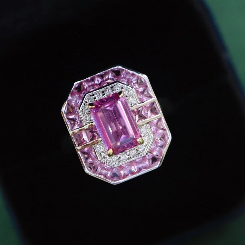 14k Gold 3.78 Ctw Natural Padparadscha Sapphire & Sapphire Ring - 2