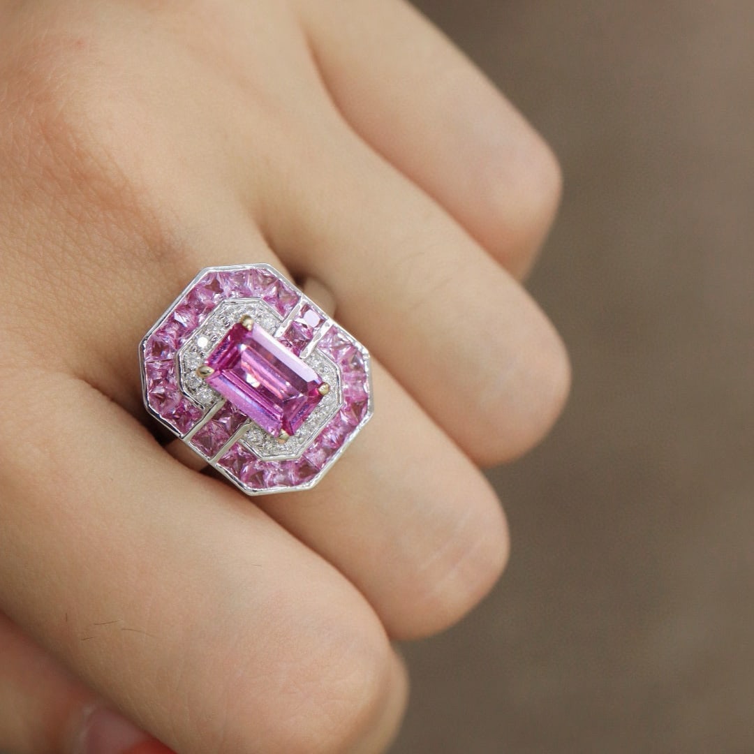 14k Gold 3.78 Ctw Natural Padparadscha Sapphire & Sapphire Ring - 3
