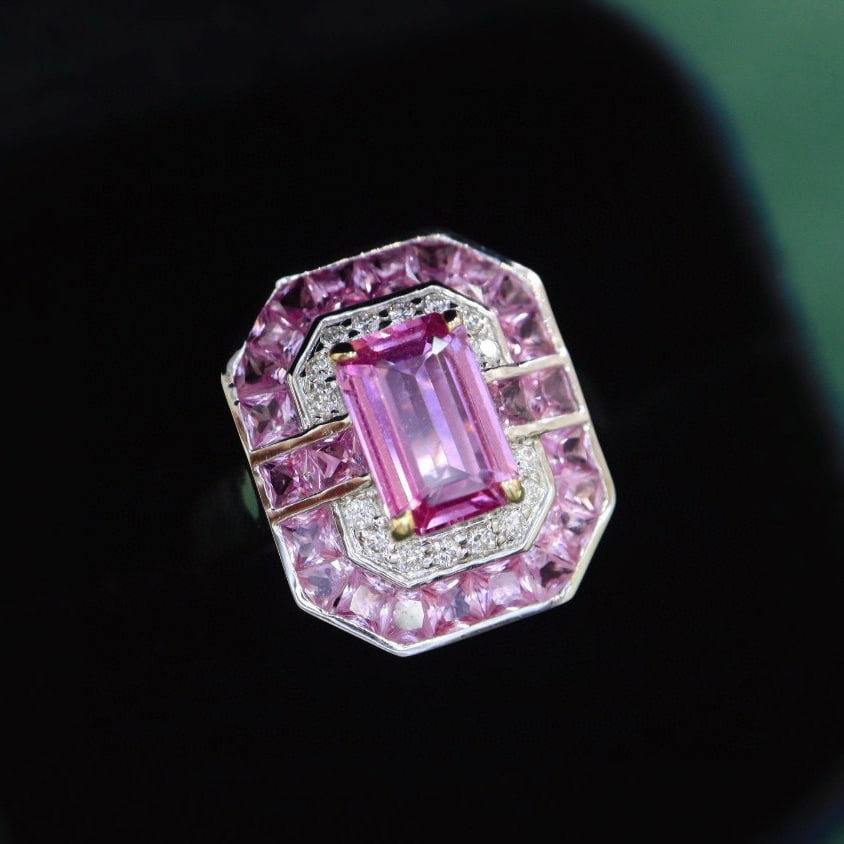 14k Gold 3.78 Ctw Natural Padparadscha Sapphire & Sapphire Ring - 4