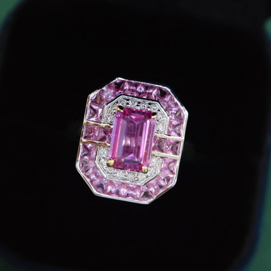 14k Gold 3.78 Ctw Natural Padparadscha Sapphire & Sapphire Ring - 5