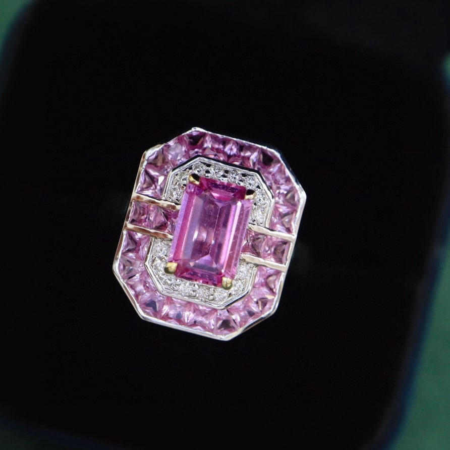14k Gold 3.78 Ctw Natural Padparadscha Sapphire & Sapphire Ring - 6