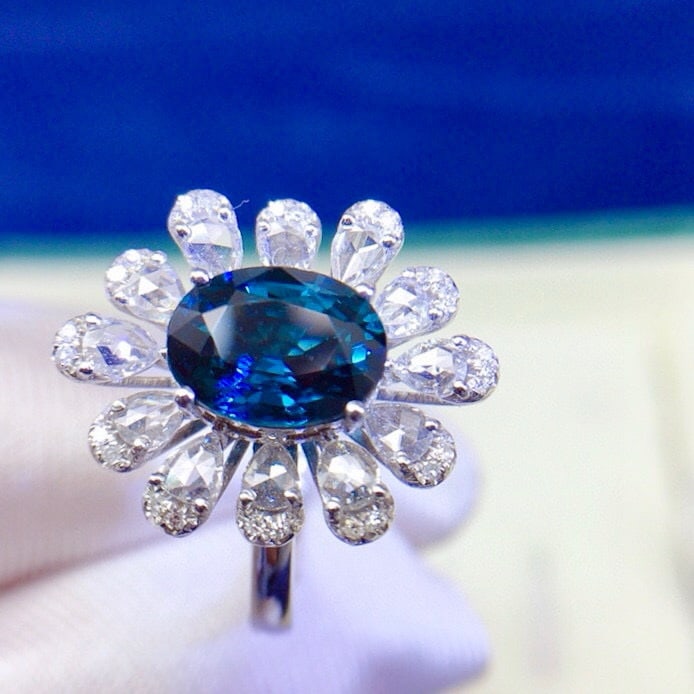14k Gold 2.64 Ctw Natural Sapphire & Diamond Ring - 7