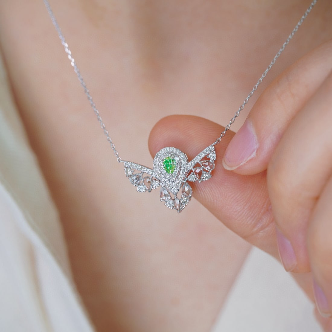 14k Gold 0.42 Ctw Natural Green Diamond & Diamond Necklace - 7