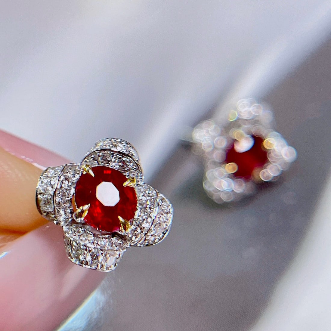 14k Gold 1.5 Ctw Natural Ruby & Diamond Earrings - 2
