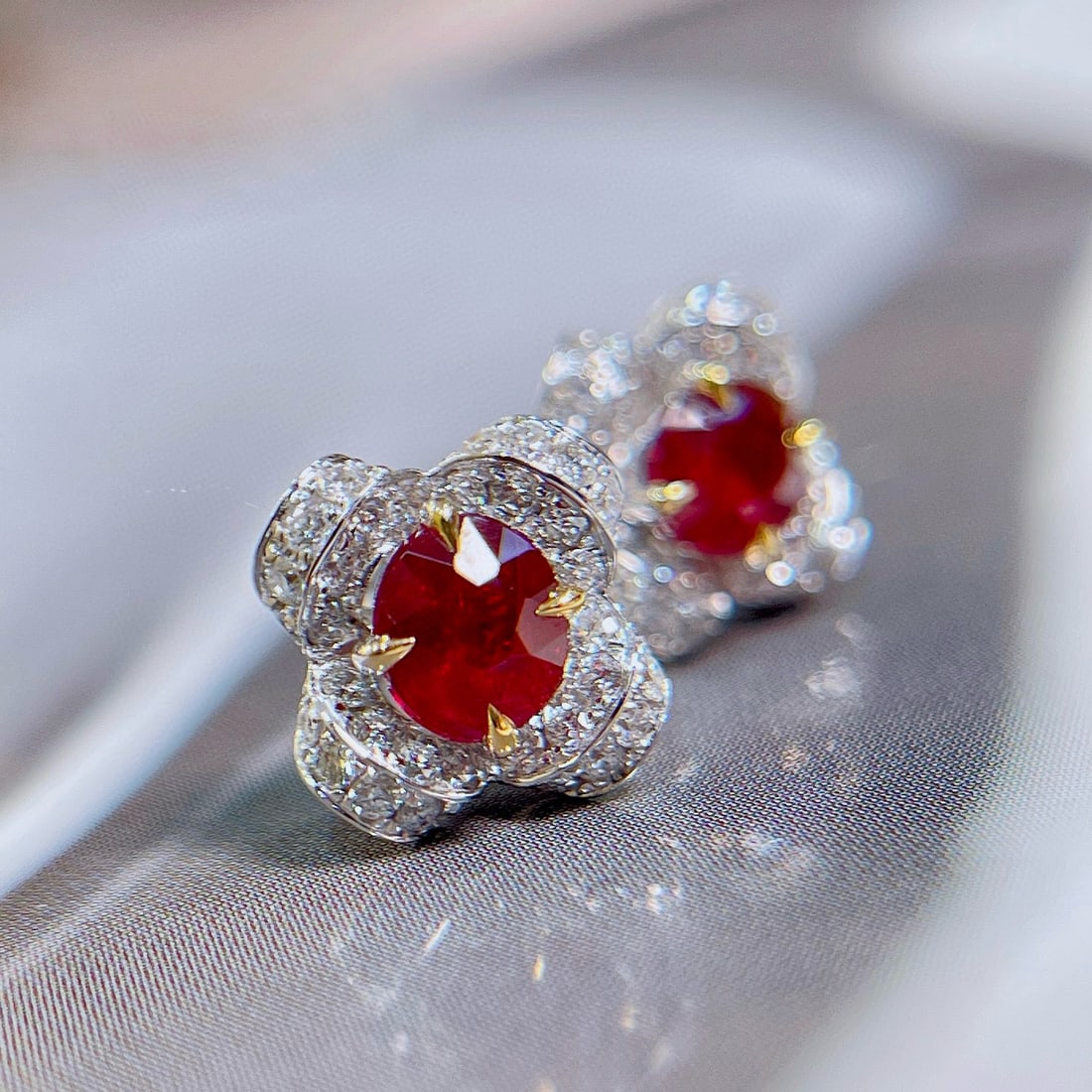 14k Gold 1.5 Ctw Natural Ruby & Diamond Earrings - 5