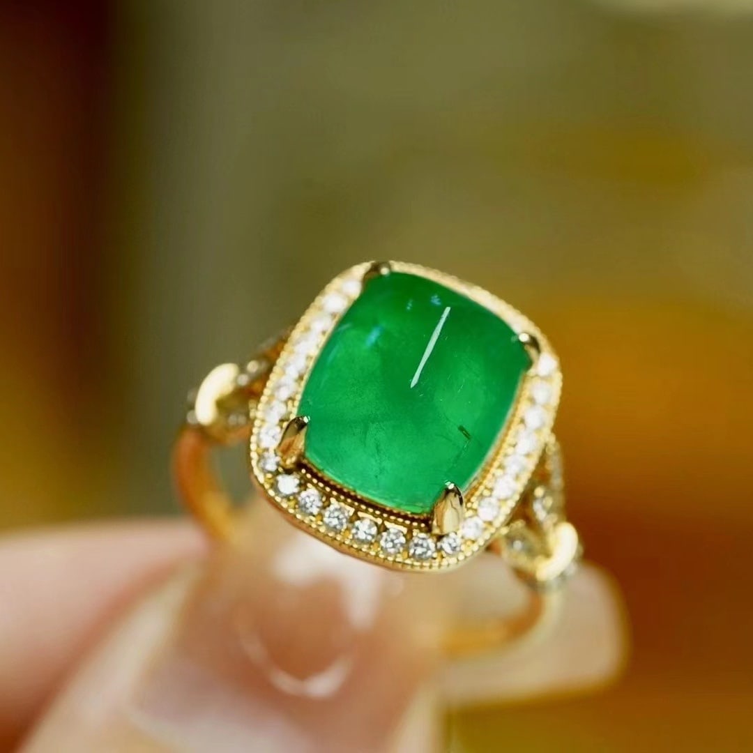 14k Gold 5.15 Ct Natural Emerald & Diamond Ring - 2