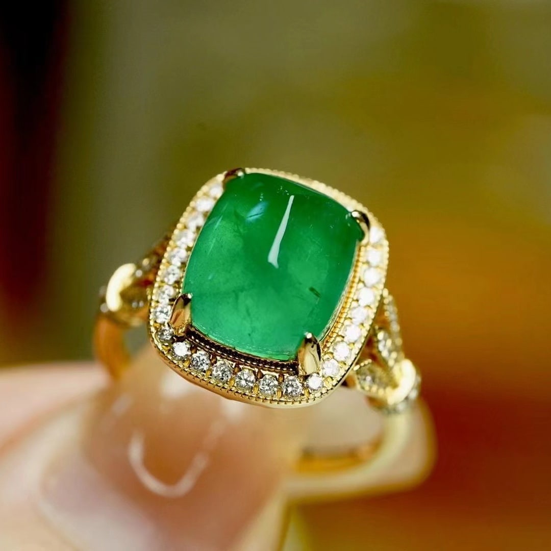14k Gold 5.15 Ct Natural Emerald & Diamond Ring - 6