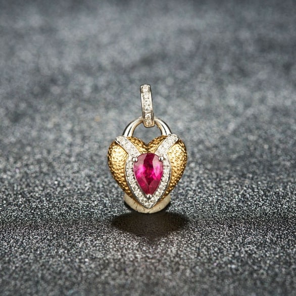 14k Gold 0.67 Ctw Natural Ruby & Diamond Pendant( Without Chain ): Ref:230974010 // gold content:14k gold // main gemstone:ruby // shape:pear // carat weight:0. 58ct // color:pigeonblood red // treatment:natural // // adjacent gemstone 2 : diamond // shape:round //