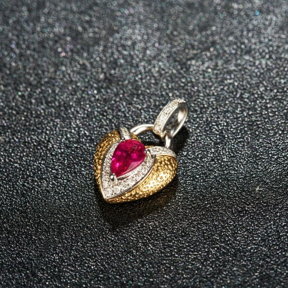 14k Gold 0.67 Ctw Natural Ruby & Diamond Pendant( Without Chain ) - 4