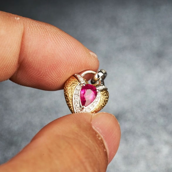 14k Gold 0.67 Ctw Natural Ruby & Diamond Pendant( Without Chain ) - 5