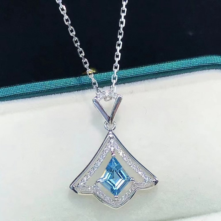 14k Gold 0.60 Ctw Natural Aquamarine & Diamond Pendant( Without Chain ) - 2