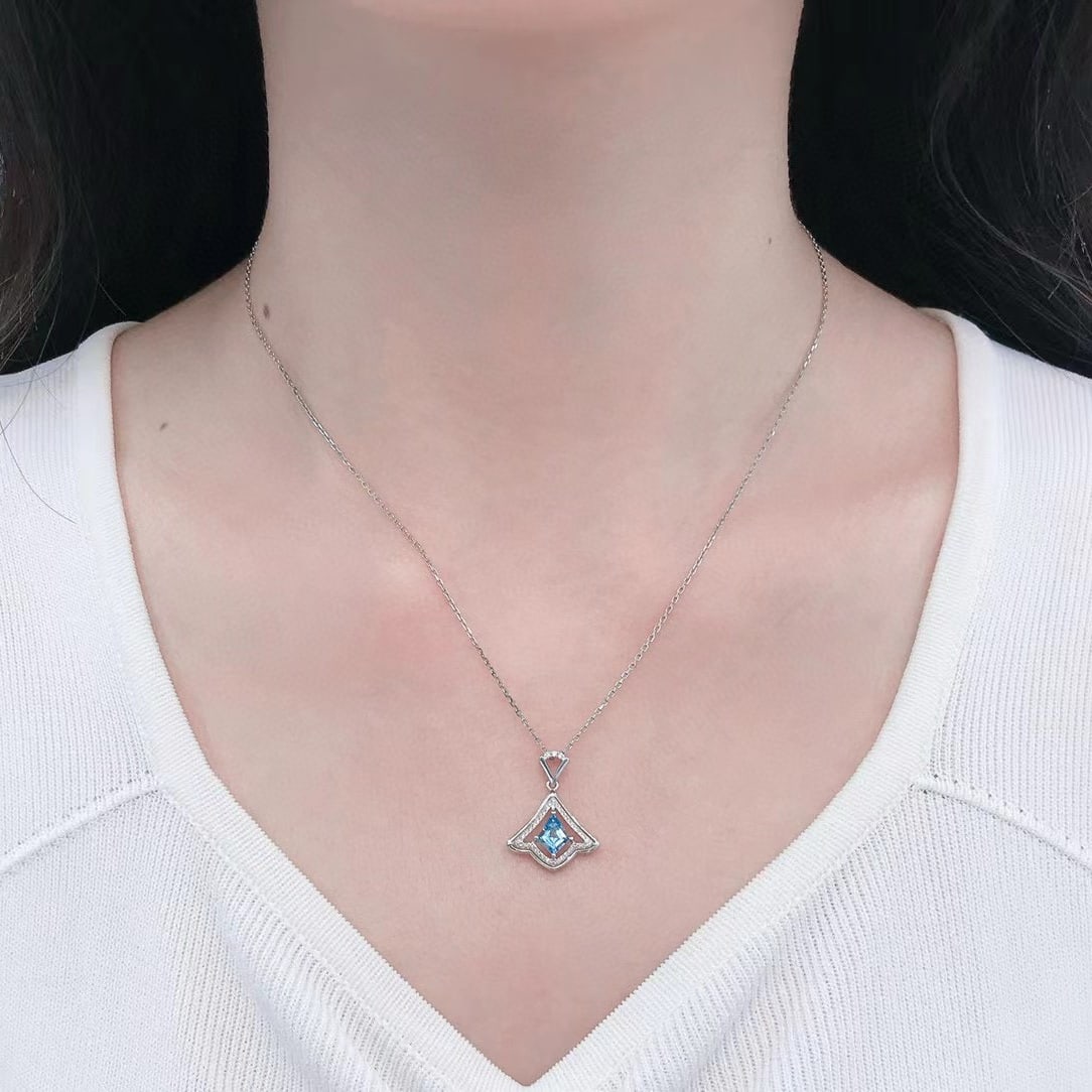 14k Gold 0.60 Ctw Natural Aquamarine & Diamond Pendant( Without Chain ) - 4