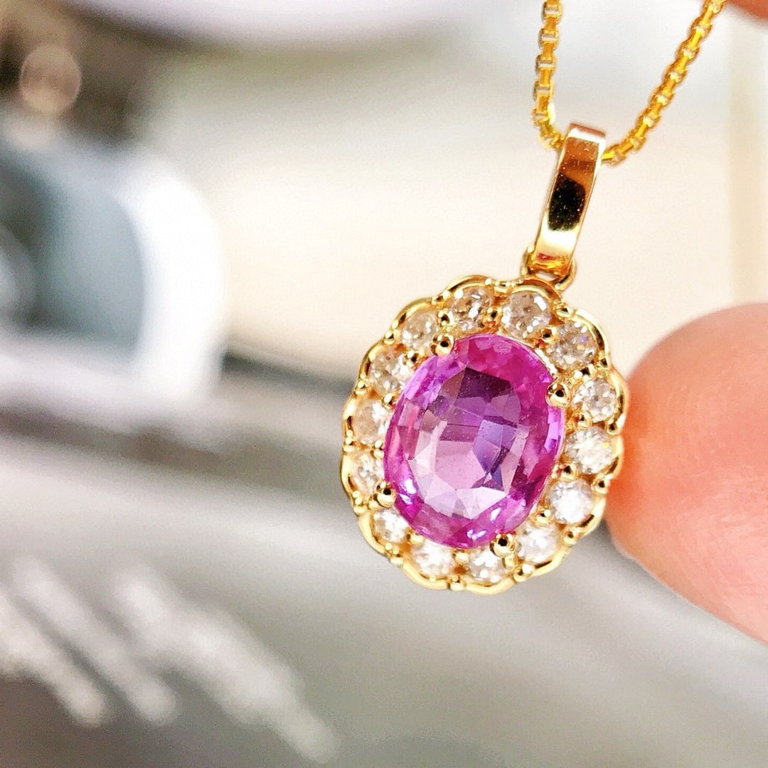14k Gold 1.29 Ctw Natural Sapphire & Diamond Pendant( Without Chain ) - 2