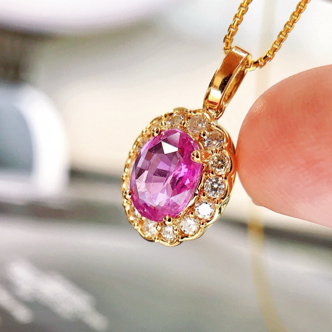 14k Gold 1.29 Ctw Natural Sapphire & Diamond Pendant( Without Chain ) - 3