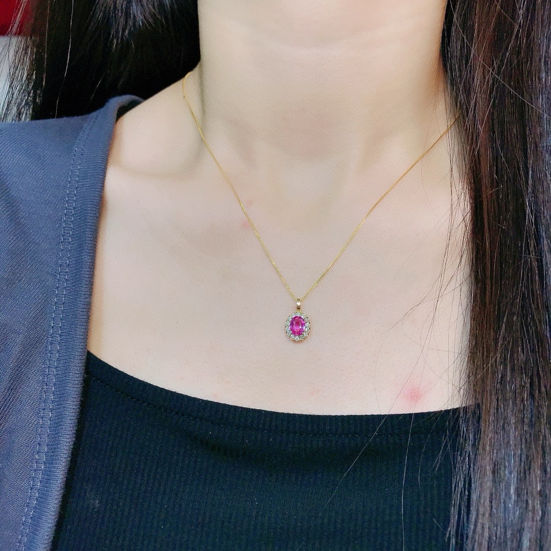 14k Gold 1.29 Ctw Natural Sapphire & Diamond Pendant( Without Chain ) - 4