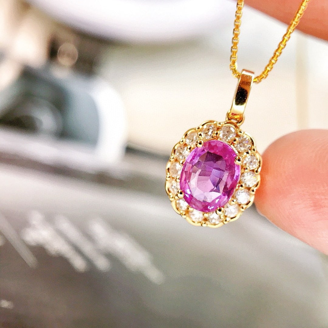 14k Gold 1.29 Ctw Natural Sapphire & Diamond Pendant( Without Chain ) - 5