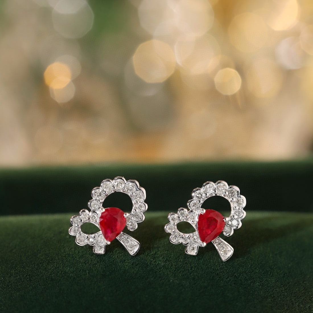14k Gold 0.8 Ctw Vivid Red Natural Ruby & Diamond Earrings - 2